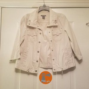 Ann Taylor Jacket Small Ivory 100% Cotton Snaps Buttons Oatmeal Denim